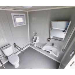 Contenedor sanitario accesible para personas con discapacidad, con rampa y agua caliente – RAL 7016